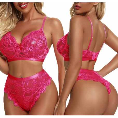 Lace Bra Set Erotic Lingerie Floral Transparent Fashion Sexy Underwear Set