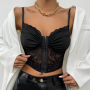 Women Bodycon Crop Top Lace Sweetheart Pleated Cropped Sleeveless Tank Tops Spaghetti Strap Slim Fit Camisole