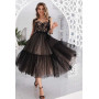 Black Polka Dots Tulle Open Back Prom Dress Women Modern Bow Straps Lace Sweetheart A Line Evening Gown Tea Length