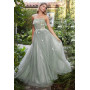 Mint Green Luxury Flowers Strapless Tulle Prom Dress Elegant Boat Neck Backless A Line Evening Gown