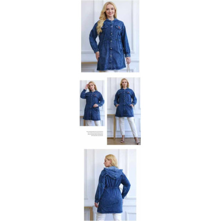Women's Plus Size Denim Jacket Chic Elegant Jacket Cotton Knitting Hooded Jacket