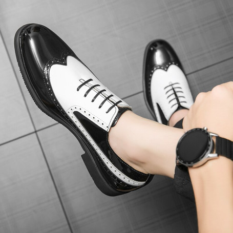 New Black Men Brogue Shoes Round Toe Lace-up Brown Mixed Colors Business Formal Shoes