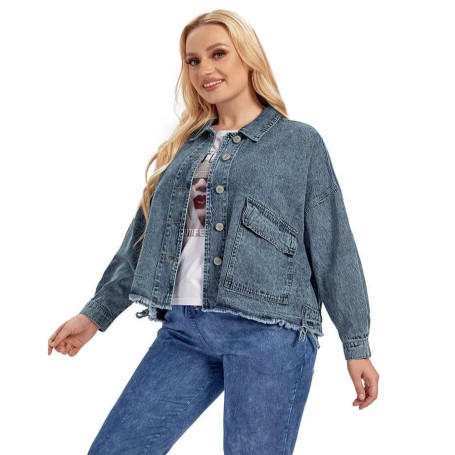 Women's Plus Size Denim Jacket Women Casual High End Stretch Knit with Pocket Jacket