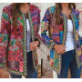 Women Coat Vintage Chinese Style Long Sleeve Open Front Outwear Floral Print Jacket
