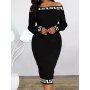 Women Off Shoulder Geometric Print Bodycon Dress Casual Elegant Midi Robe