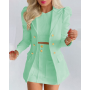 Women Elegant A-ling High Waist Skirts Suit with Puff Sleeve Blazers Top Matching Two 2 Piece Set Outfits Dress