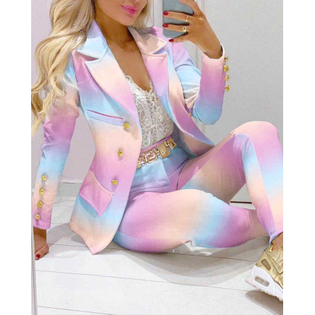 Elegant Blazer Suit and Pants Two 2 Piece Set for Women Street Outfit