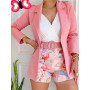 Women Pink Blazer Suit and Floral with Belt Shorts Fashion Vintage Two 2 Piece Set Outfits