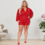 Plus Size Women Elegant Sequins Belt Waist Wrap V-neck Long Sleeve One-piece Suit Sexy Party Street Ins Romper Suit