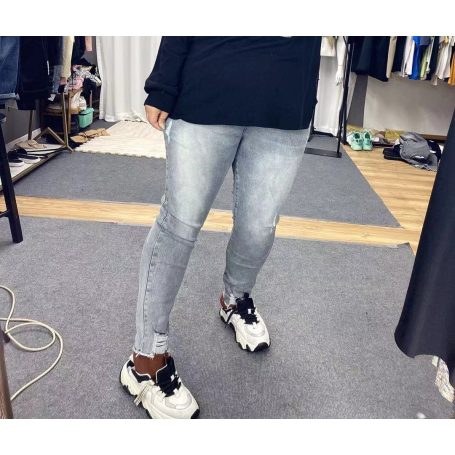 Plus Size Women Skinny Jeans Stretch Ripped High Waist Destroyed Denim Pants Fashion Gray Leggings