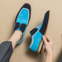 New Flock Derby Shoes for Men Square Toe Lace-up Mixed Colors Fashion Wooden Heel Sole Shoes Size 38-48