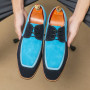 New Flock Derby Shoes for Men Square Toe Lace-up Mixed Colors Fashion Wooden Heel Sole Shoes Size 38-48