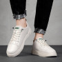 Vulcanized Sneakers for Men Fashion Leather Solid Color Lace-up Soft Bottom Walking Flats Shoes