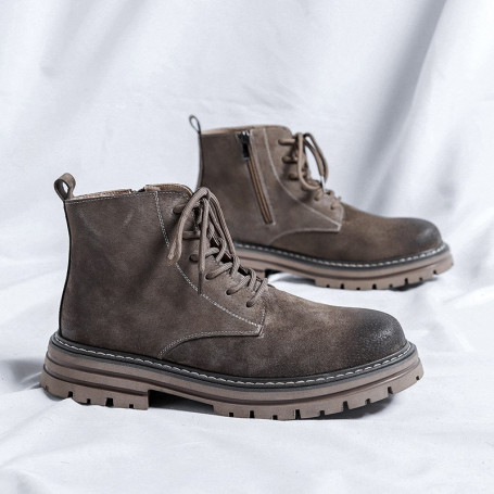 Men's fashion brand high-top genuine leather shoes zipper short ankle boots new vintage work motorcycle boots C1174