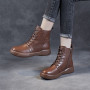 Ladies Shoes Lace Up Women's Boots Elegant Classic Short Boots Square Heel Solid  PU Single Shoes