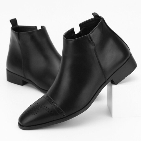 Men's Retro Patina Brogue Chelsea Boots British Fashion Leather Casual Short Boots High-Top Shoes