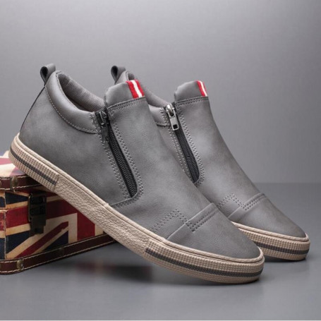 Breathable Side Zipper Boots Men's Hight-Top Casual Shoes England Style All-match Slip-on Shoes