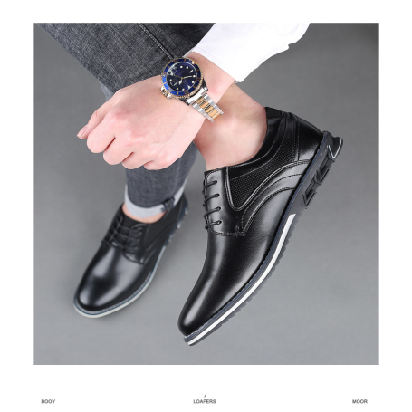 Men's Leather Shoes Soft Sole Casual Shoes Black British  Business Dress Shoes Large Size 48