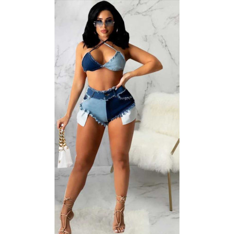 Women Patchwork Ripped Pockets Zip Super-short Jeans Sexy Fashion Denim Shorts High Streetwear