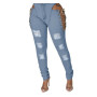 Women Jeans Ripped Cut Out Hollow Out Stretchy Pencil Denim Trousers Fashion Pants Streetwear Casual Bottoms Fall