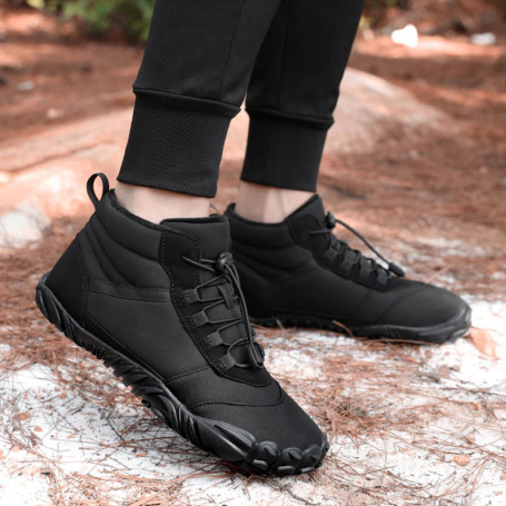 Rubber hiking waterproof and anti slip ankle boots plush insulation couple high top casual cotton shoes