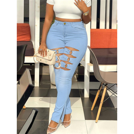 Plus Size Super Stretch Jeans Women High Waist Denim Pencil Pants Fashion Ripped Bottoms Leggings