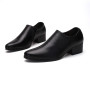 Casual Business Men Shoes Fashion Pointed Toe Zipper Black New 8CM Platform Leather Shoes Man Two-layer Cowhide Dress Shoes