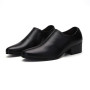 Casual Business Men Shoes Fashion Pointed Toe Zipper Black New 8CM Platform Leather Shoes Man Two-layer Cowhide Dress Shoes