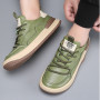 Men's Breathable Leather Sneakers Spring Round Toe Shoes Thick Sole Non-slip Flats
