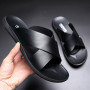 Men Leather Slippers High Quality Big Size 47 Slip on Light Flats Flip Flops