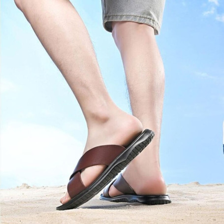 Men Leather Slippers High Quality Big Size 47 Slip on Light Flats Flip Flops