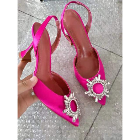 Large Women Pump Silk Satin Toe Rhinestone Crystal High Heels