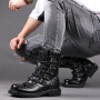 Men's Fashion Mid-Calf Punk Rock Punk PU Leather Black High Top Casual Boot Steel Toe Shoes Big Size 39-46