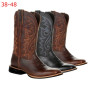 Casual Leather Boots Men Women Embroidery Retro High Tube Casual US Style Western Cowboy Boots Plus Size 48