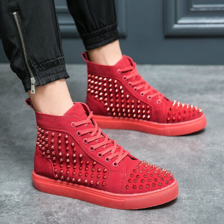 Designer Brand Men's Red High Top Shoes British Style Men's Casual Shoes Lace Up Shoes