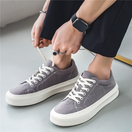 Men's Leisure Sneakers Round Toe Lace Up Non-slip Canvas Shoes Korean Style Comfort Walking Flats
