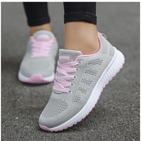 Women's Fashion Breathable Trainers Comfortable Sneaker Mesh Fabric Lace Up Shoes