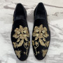 Loafers Men Shoes Fashion Black Imitation Suede Gold Embroidery Flower Business Casual Shoes