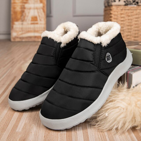 Women Shoes Plush Fur Ankle Boots Slip On Flat Casual Shoes Waterproof Ultralight Footwear