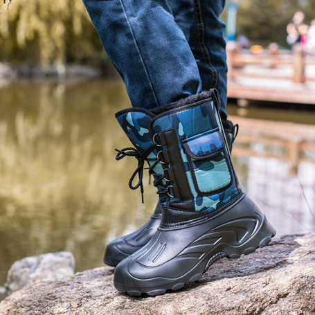 Men Boots Fur Shoes Lightweight Waterproof Non-slip Ankle Boots Camouflage Thick Plush Comfortable