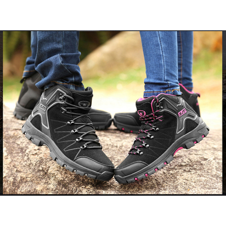 Men Women Hiker Shoes Breathable Couple Lace-up Platform Shoes Outdoor Round Toe Climbing Sneakers
