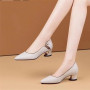 Women Classic Wine Red Pointed Toe Short Square Heel Pumps Shoes