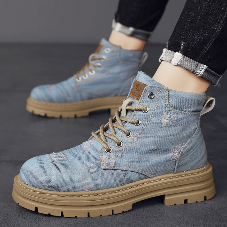 Canvas Shoes for Men Fashion Lace Up Outdoor New Denim Ankle Boots