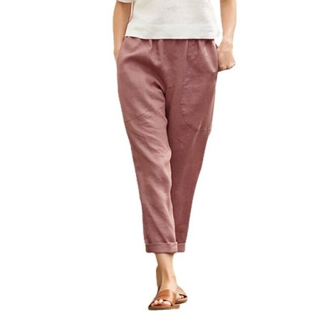 Women's Pockets Solid Comfortable Cotton Casual Straight Wide Leg Cargo Pants