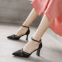 Pointed Toe Chunky Heel Sandals for Women New Fairy Style Mid Heel Toe Box Buckle Girl Versatile Shoes