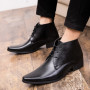 Retro Pointed Toe Leather Boots for Men High-top Dress Shoes Men Lace-up Western Boots