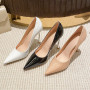 Sexy Nude High Heels Pumps Women New Pointed Toe Patent Leather Party Shoes Slip On Thin Heeled Office Shoes