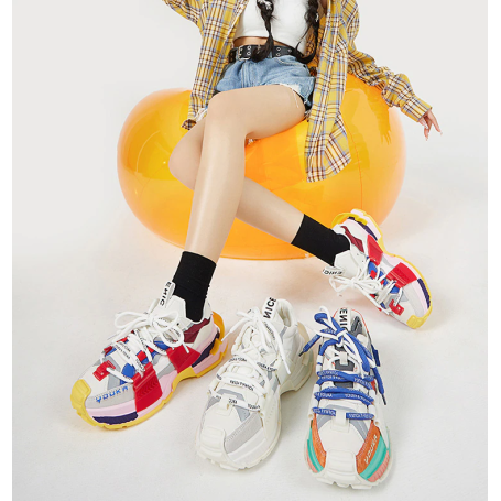 Thick Sole Shoes For Women Brand Design Mixed Colors Casual Shoes Breathable Chunky Sneakers