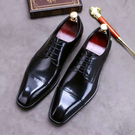 Men Loafers Shoes Square Toe Lace Up Oxfords Dress Leather Shoes Casual Shoes