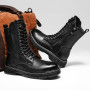 Men's Motorcycle Boots Genuine Leather Black Boots Fashion Ankle Boots All-match Casual Shoes
